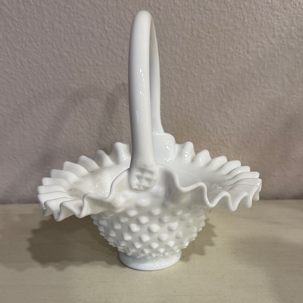 Vintage Fenton White Hobnail Milk Glass Basket